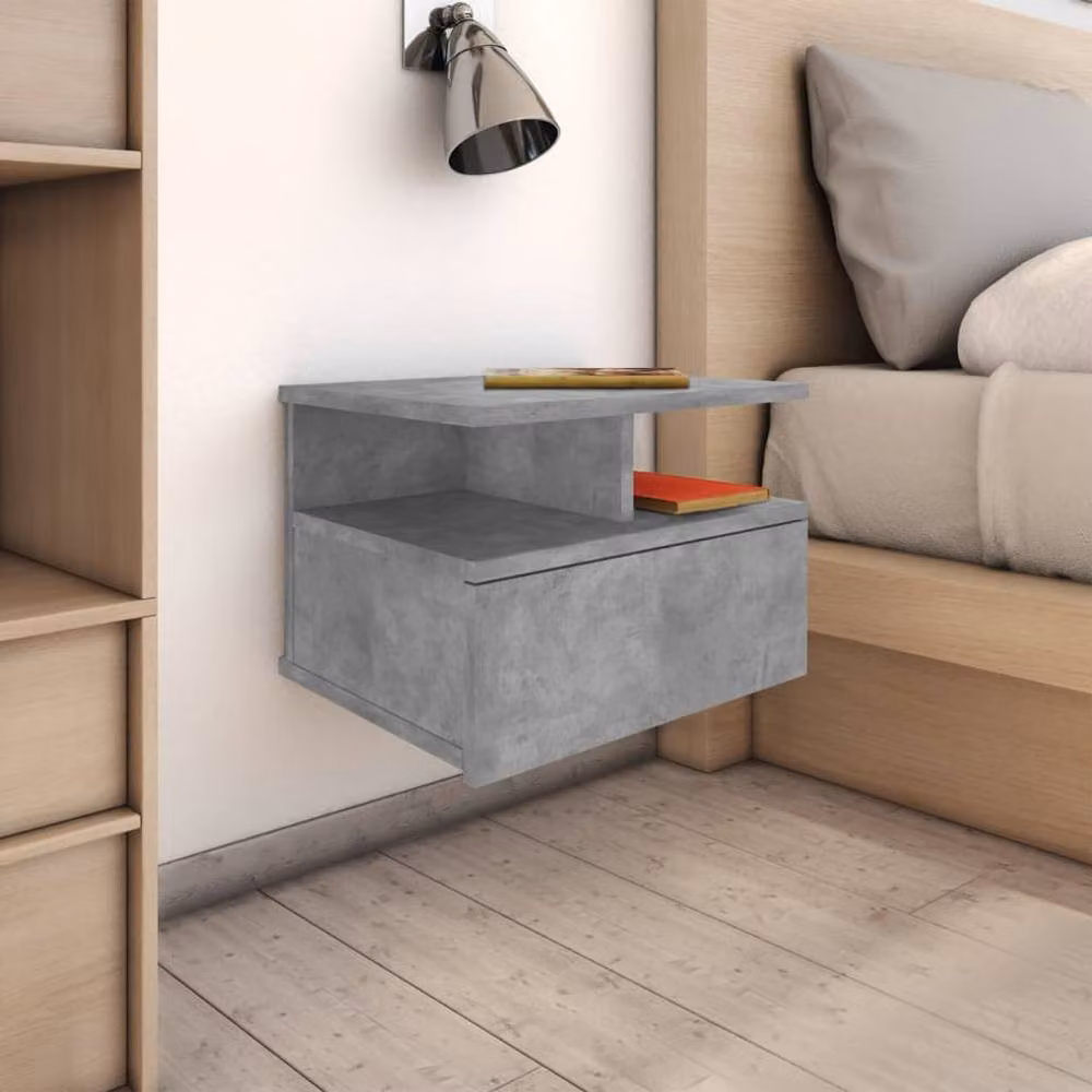 Berkfield Home Classic Floating Nightstand in Concrete Grey, W/D/H: 40 x 31 x 27 cm – 2