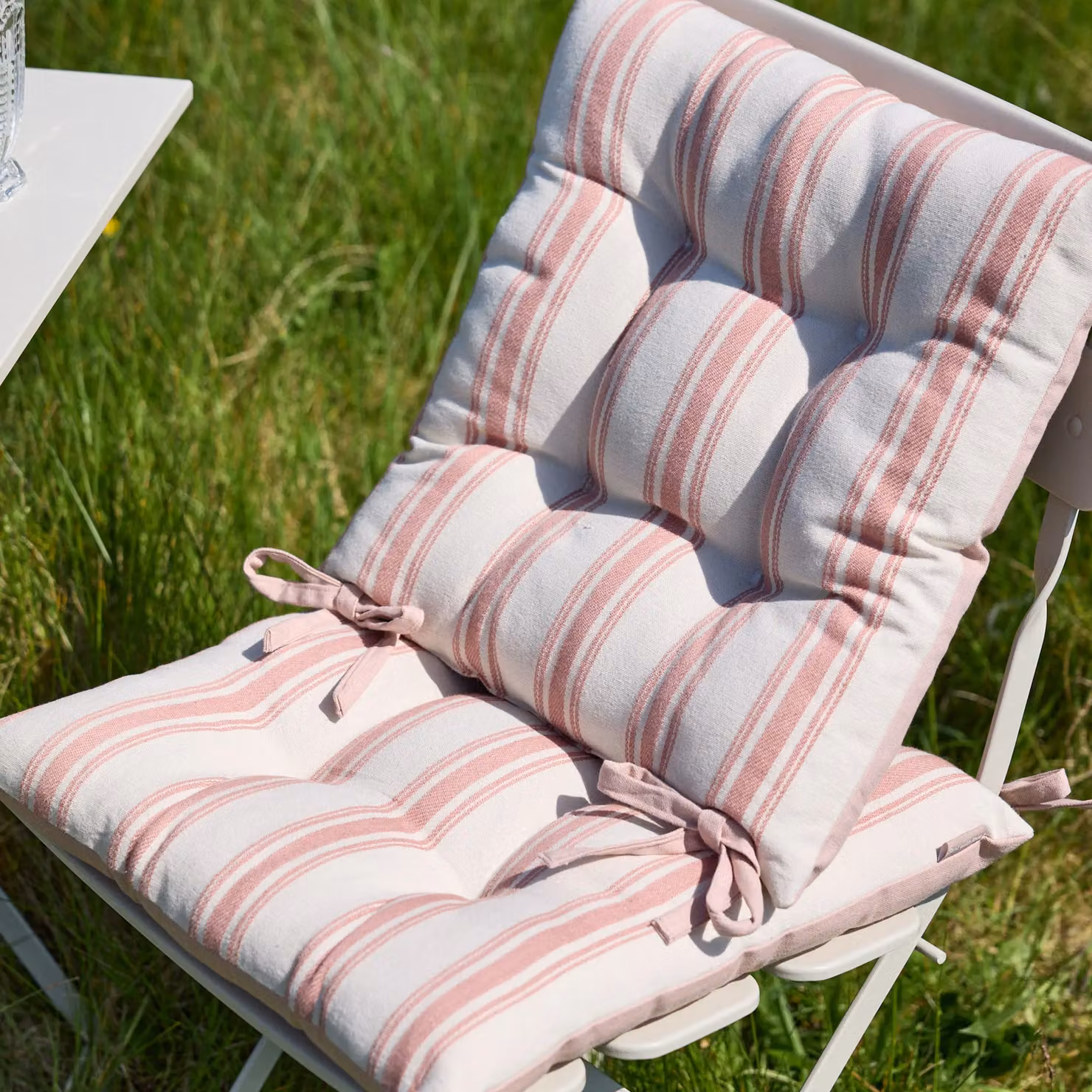 Dibor Set of 4 Pink Cotton Stripe Quilted Reversible Indoor Outdoor Chair and Sofa Seat Pads, W/D/H: 40 x 40 x 40 cm – 2