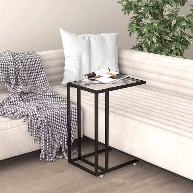 Berkfield Home Computer Side Table in Transparent Tempered Glass with Black Metal Sled Base, W: 50 cm, D: 35 cm, H: 65 cm