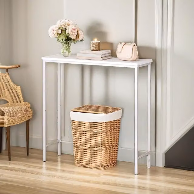 FURNOS Industrial Slim Console Table in White