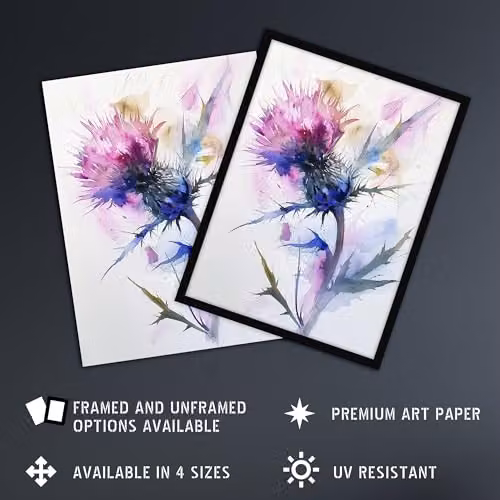 Artery8 Thistle Flower Bloom Watercolour Painting Multicolour Wall Art Poster Print on Thick Paper, W: 45.72 cm, H: 60.96 cm – 2