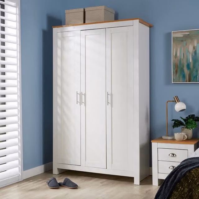 Home Source Camden 3 Door Wardrobe Bedroom Storage Unit in White