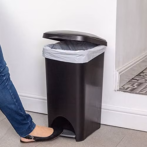 Addis Eco Made 100 Percent Plastic Family Kitchen Pedal Bin, 40 Litre, Grey/Black, H: 55.5 cm, W: 29.0 cm, D: 40.0 cm – 1
