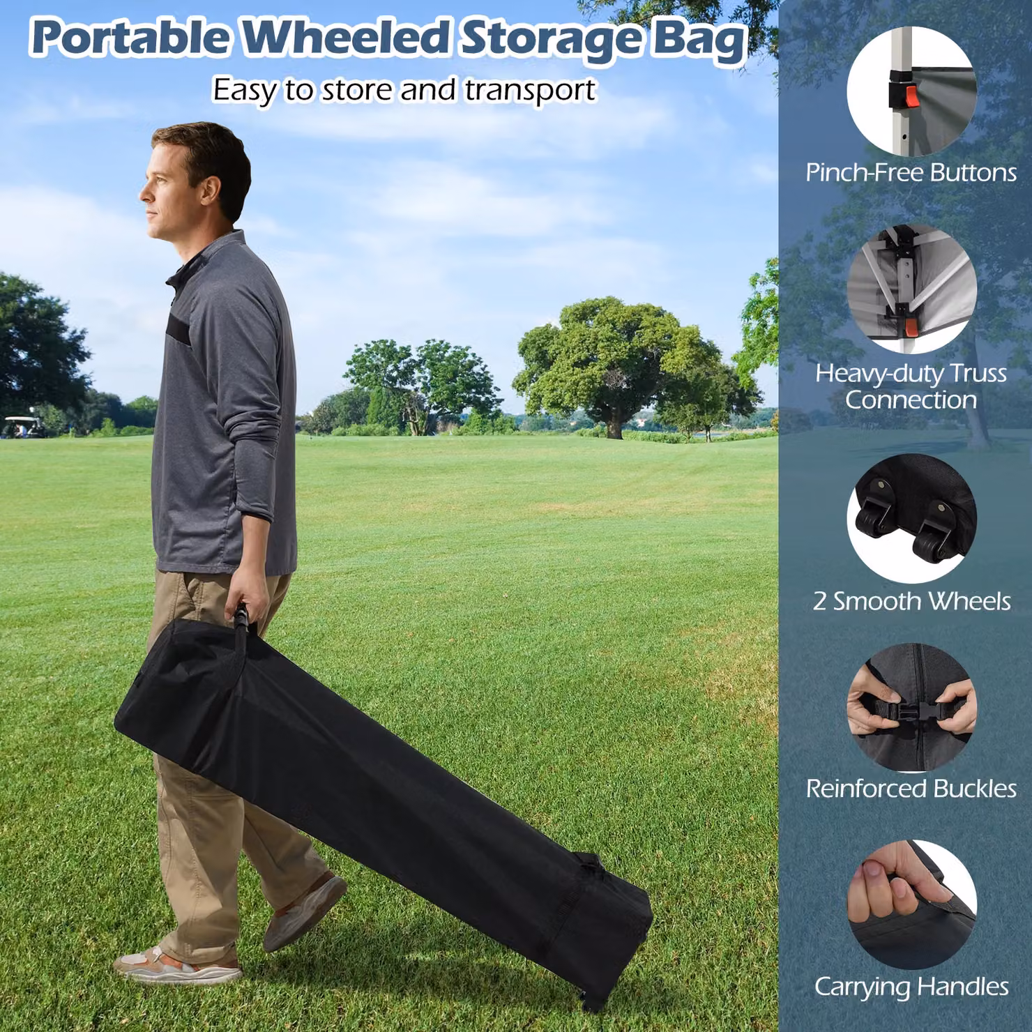 Gymax Pop up Canopy Tent with 2 Half Sidewalls and Wheeled Bag, Grey, W: 300 cm, D: 300 cm, H: 266 cm – 3