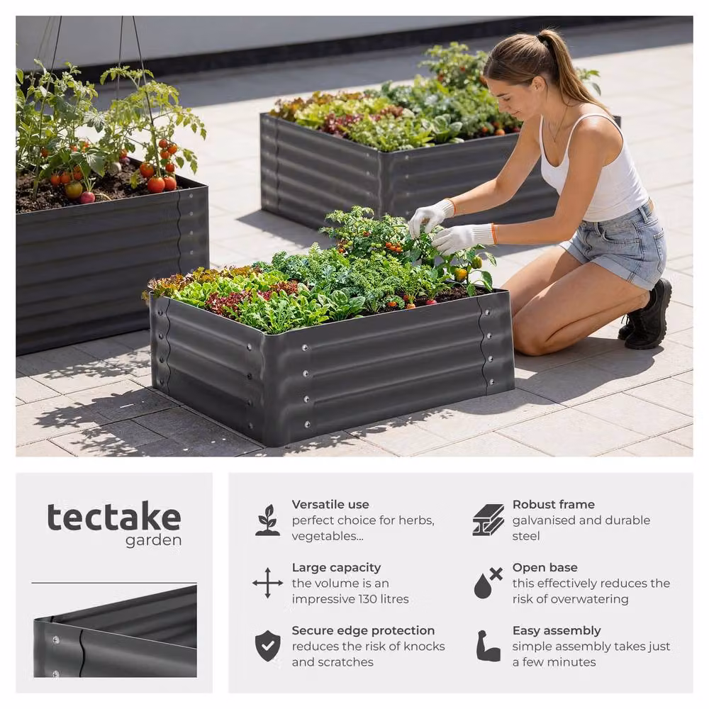 tectake Salvia Raised Garden Bed in Grey Galvanised Steel, W: 80 cm, D: 60 cm, H: 30 cm – 2