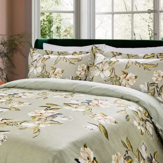 Ted Baker Opal Floral Green Cotton Mako Satin Duvet Cover and Pillowcase Set, W: 180 cm, H: 200 cm