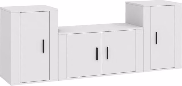 Berkfield Home 3 Piece Classic White Matt TV Cabinet and Lowboard Set in Engineered Wood