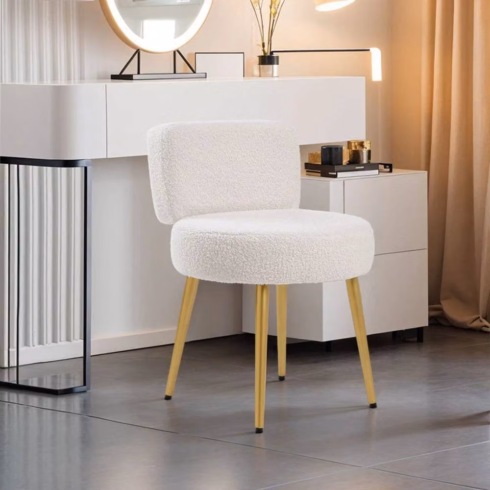 FORGEVIO White Bouclé Dressing Table Stool with Metal Frame – 3