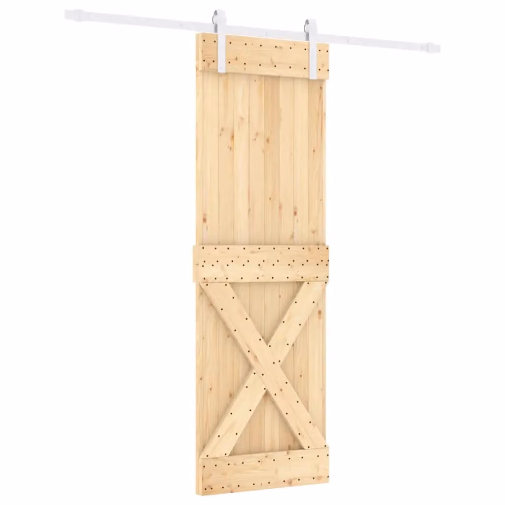 Berkfield Home Modern Sliding Door with Hardware Set in Brown Solid Pine Wood, W: 70 cm, H: 210 cm – 2