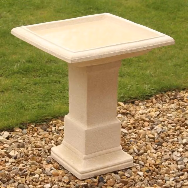 Primrose Hatfield Cast Stone Square Garden Bird Bath in Yellow and Beige