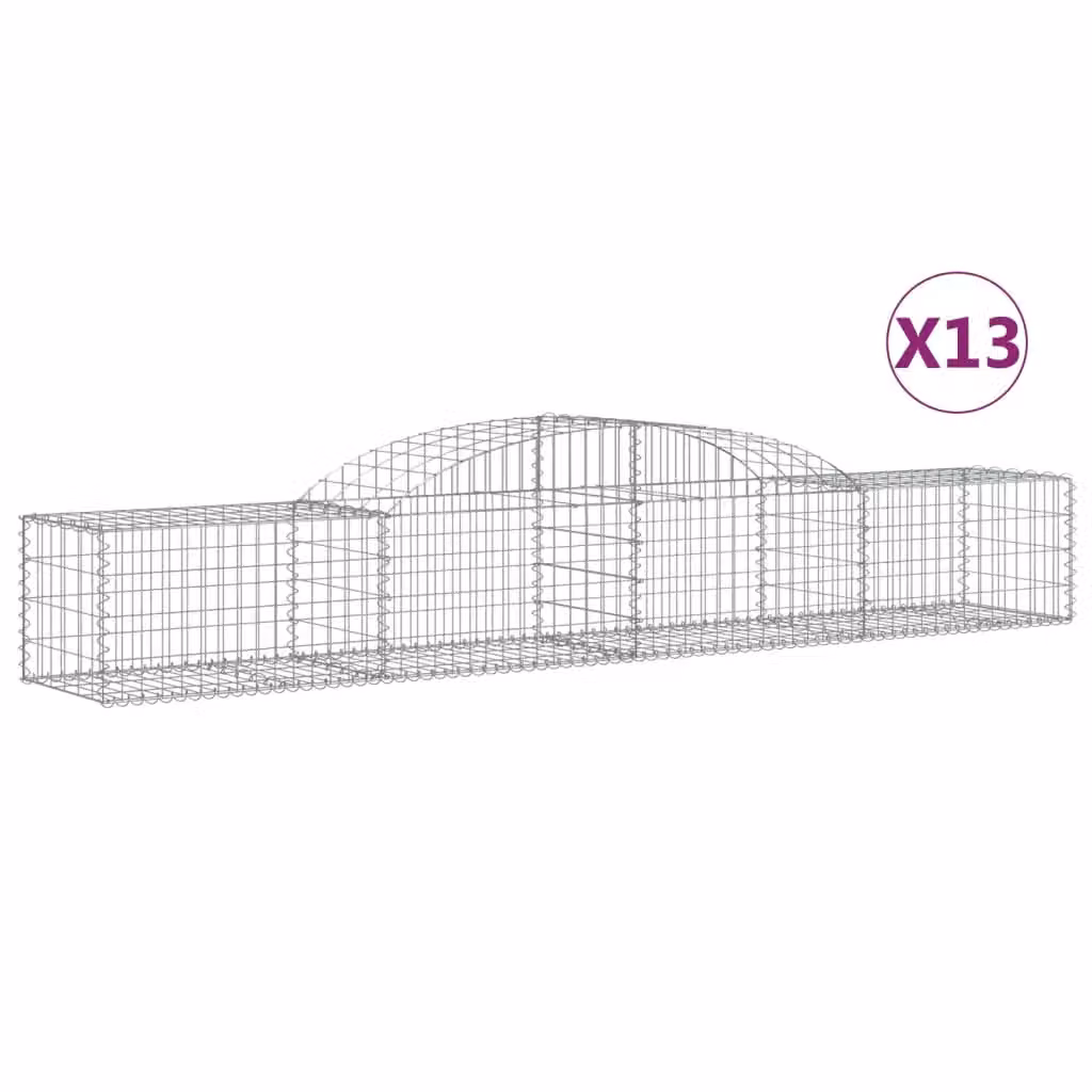 Berkfield Home Arched Gabion Baskets, 13 Piece Set, Silver Galvanised Steel, W: 300 cm, D: 50 cm, H: 40-60 cm – 2