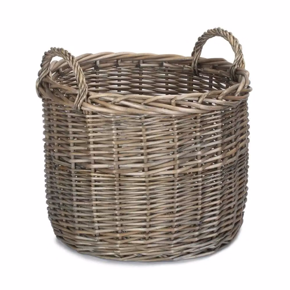 Red Hamper Round Straight-Sided Wicker Log Storage Basket in Brown and Red, W/D/H: 42.0 x 40.0 x 42.0 cm – 2