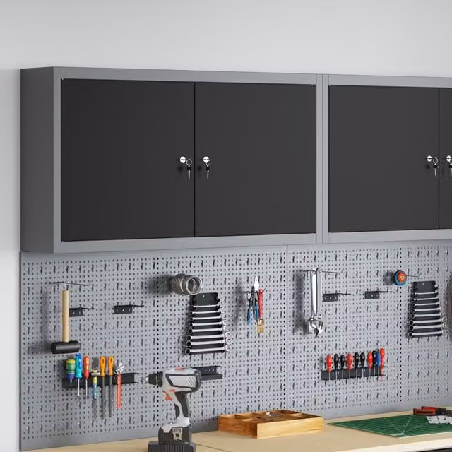 Berkfield Home Wall-Mounted Tool Cabinet in Black Metal with Internal Shelves, W: 100 cm, D: 20 cm, H: 55 cm – 1