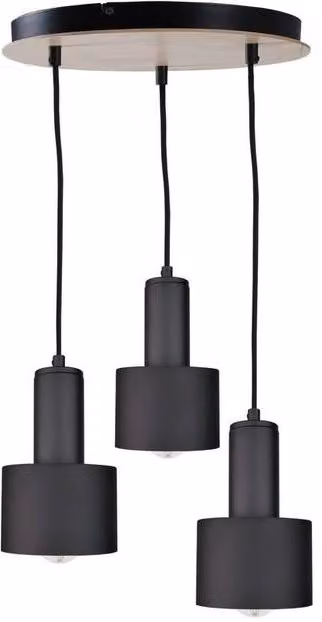 Netlighting Luce Cluster Pendant Ceiling Light in Black and Wood, 30 cm, 3x E27