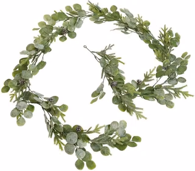 Lemon Pavilion Frosted Pine and Eucalyptus Christmas Garland in White and Green, W: 12 cm, D: 12 cm, H: 180 cm – 1
