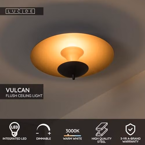 Lucide Vulcan Dimmable LED Flush Ceiling Light, Black, Diameter: 35 cm – 2