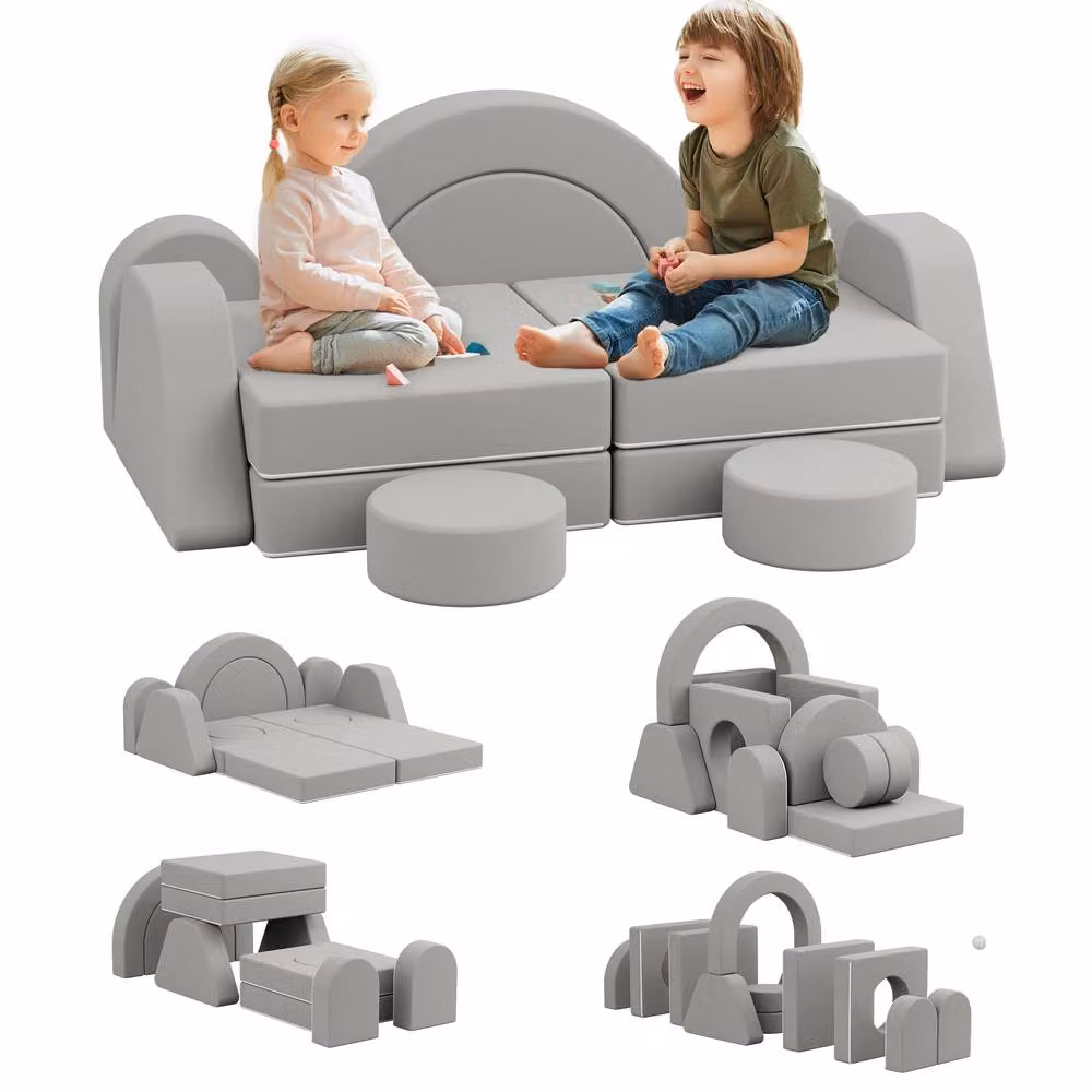 KEEPREAPER Modular Foam Kids Play Sofa Bed in Grey and White – 2