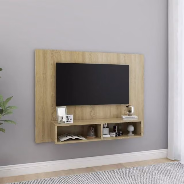 Berkfield Home Wall Mounted TV Cabinet in Sonoma Oak Brown, W/D/H: 120 x 23.5 x 90 cm – 1