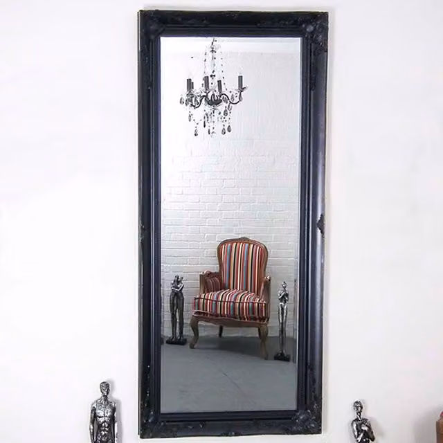 MirrorOutlet Thornton Black Full Length Wall Mirror, Rectangular, H 170.0 x W 79.0 x D 1.0 cm
