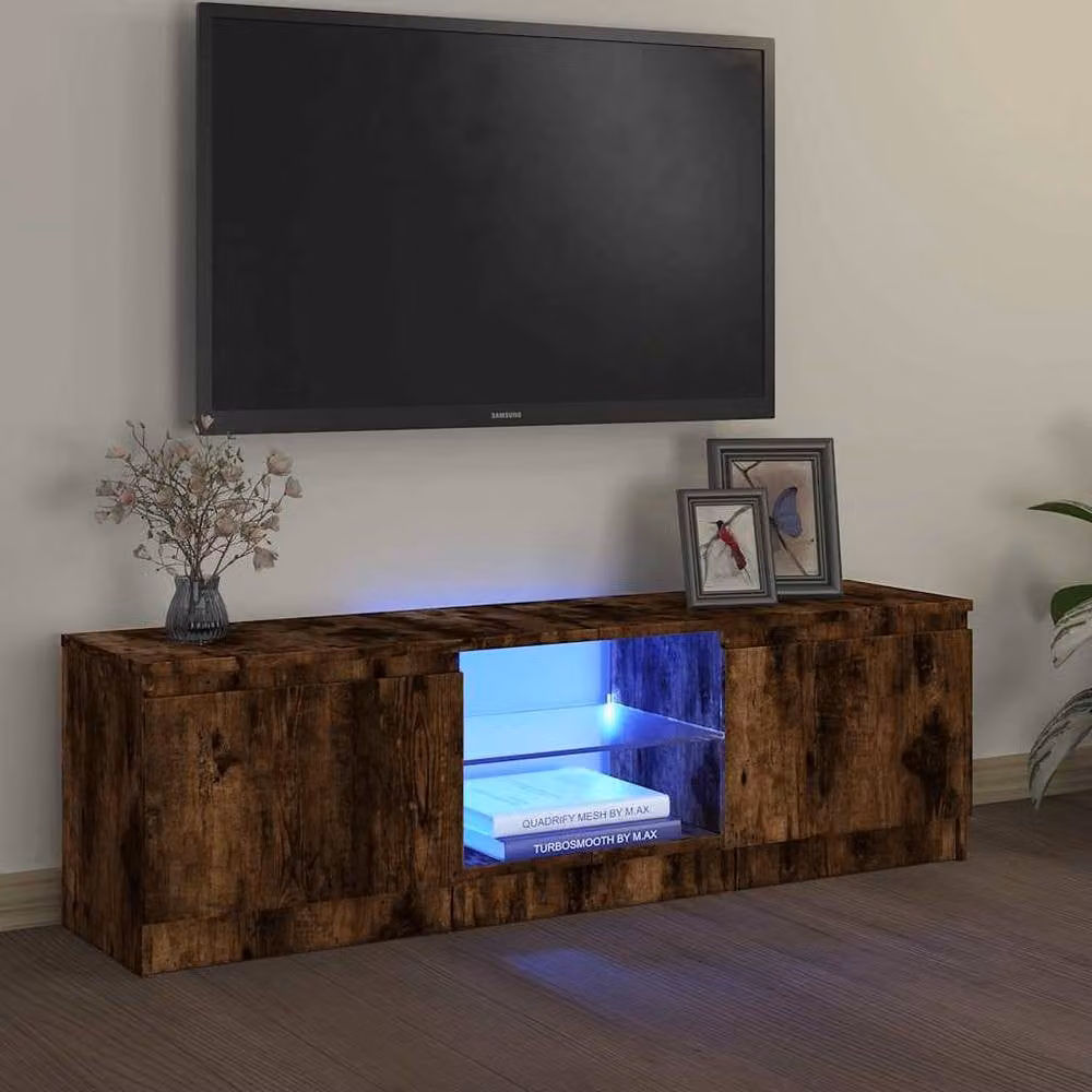 Berkfield Home Modern TV Cabinet with LED Lights in Smoked Oak Brown, W: 120 cm, D: 30 cm, H: 35.5 cm – 1