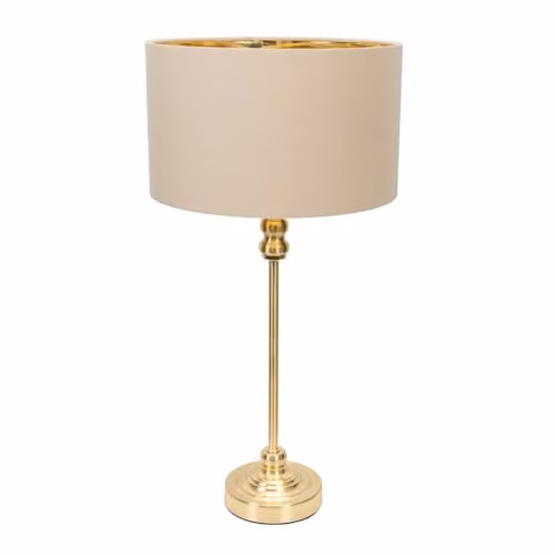 ValueLights Maggie Metal Candlestick Table Lamp with Fabric Cylinder Shade in Gold/Brass or Black – 1