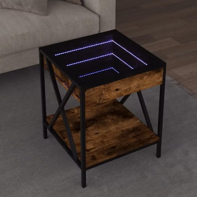 Berkfield Home Infinity LED Coffee Table in Smoked Oak and Brown, W/D/H: 40 x 40 x 49 cm