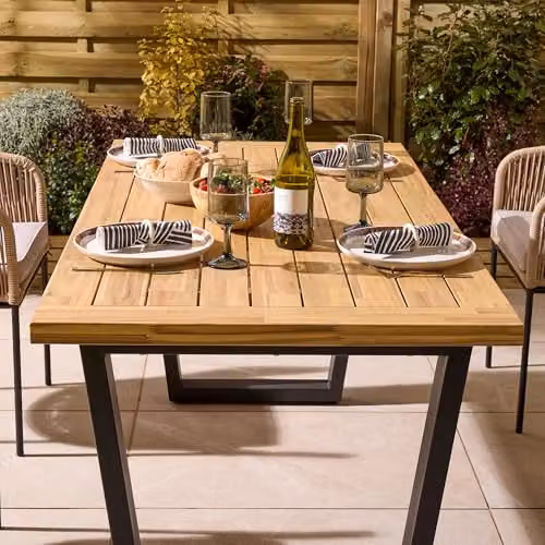 Rowlinson Oslo 4 Seat Acacia Wood and Powder Coated Steel Dining Set in Brown and Grey – 3