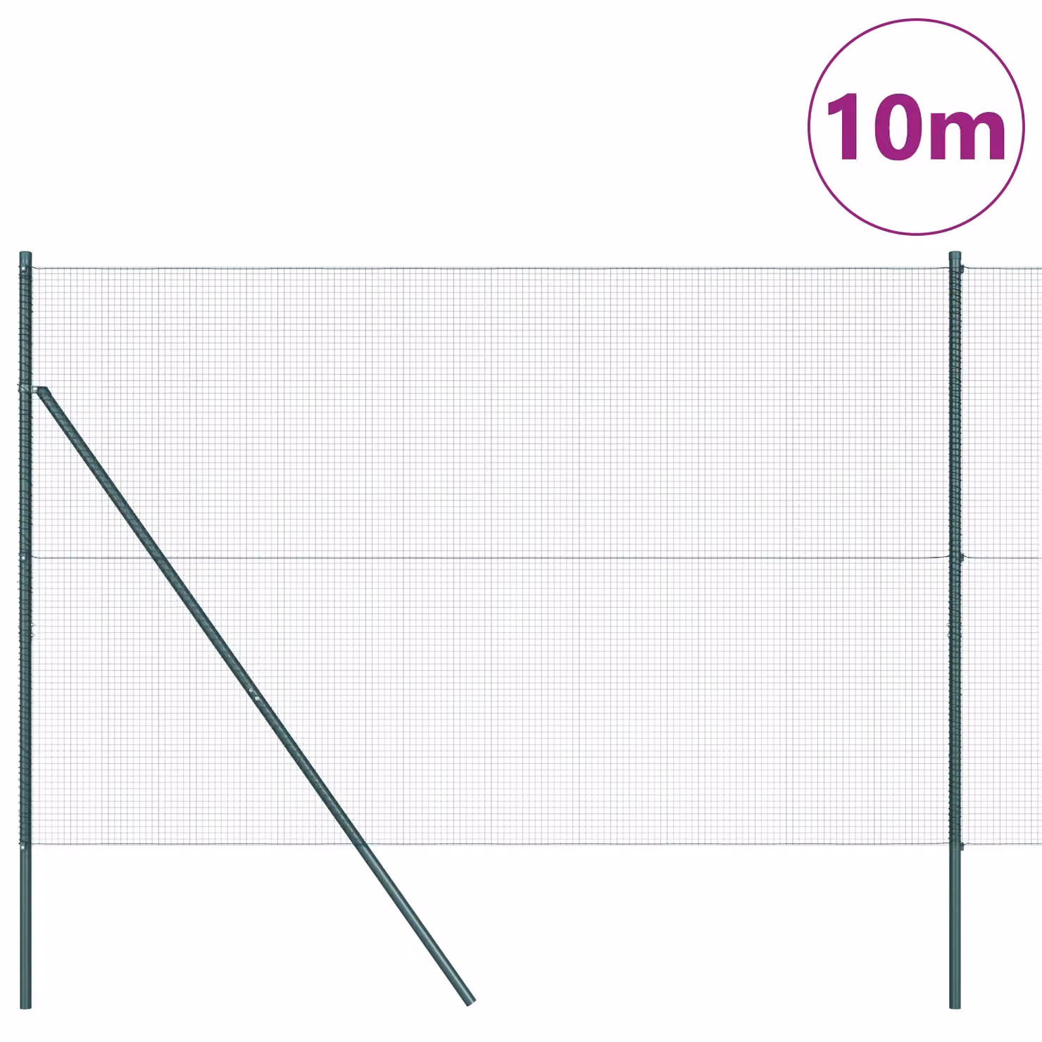 Berkfield Home Green Steel Welded Wire Fence with 7 Posts, W: 10 m, H: 1.5 m – 2