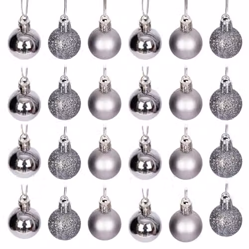Shatchi 12-Piece Set of Grey and Silver Round Plastic Christmas Tree Bauble Hanging Decorations, Diameter: 3 cm