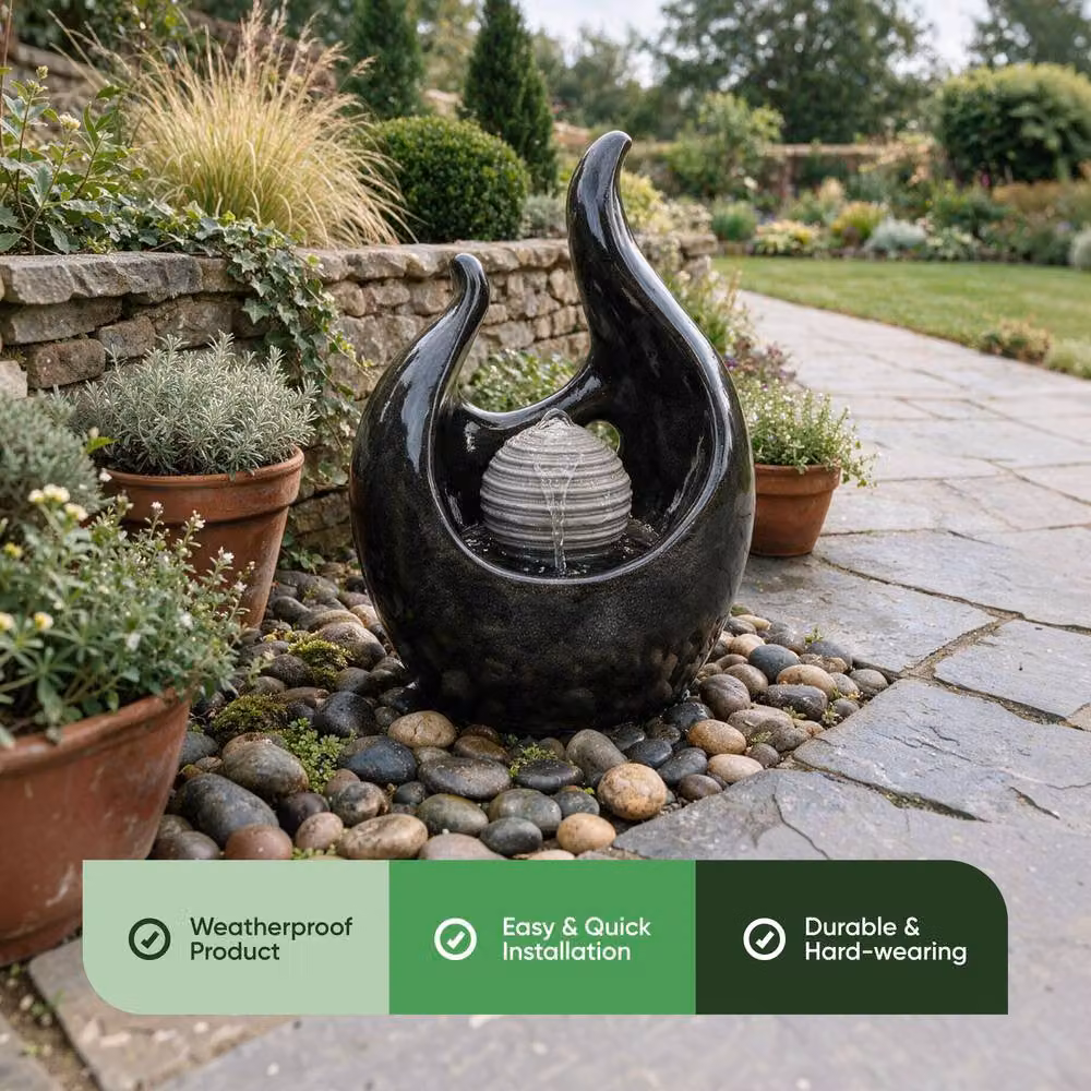 Gardenwize Solar Baroque Style Water Feature with Battery Backup in Dark Brown – 3