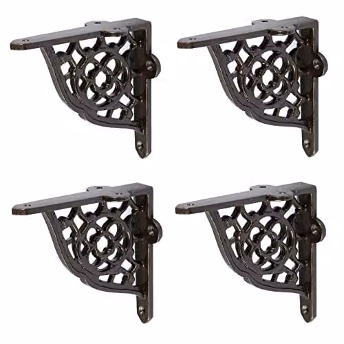 Hammer and Tongs Honeycomb Iron Wall Mounted Shelf Brackets, Pack of 4, Matt Grey and Black