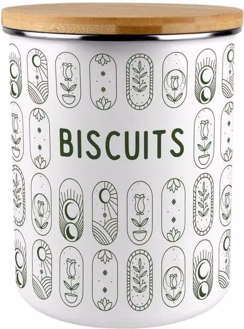 Purely Home Boho Minimalism Extra Large Metal Biscuit Tin in Green and White