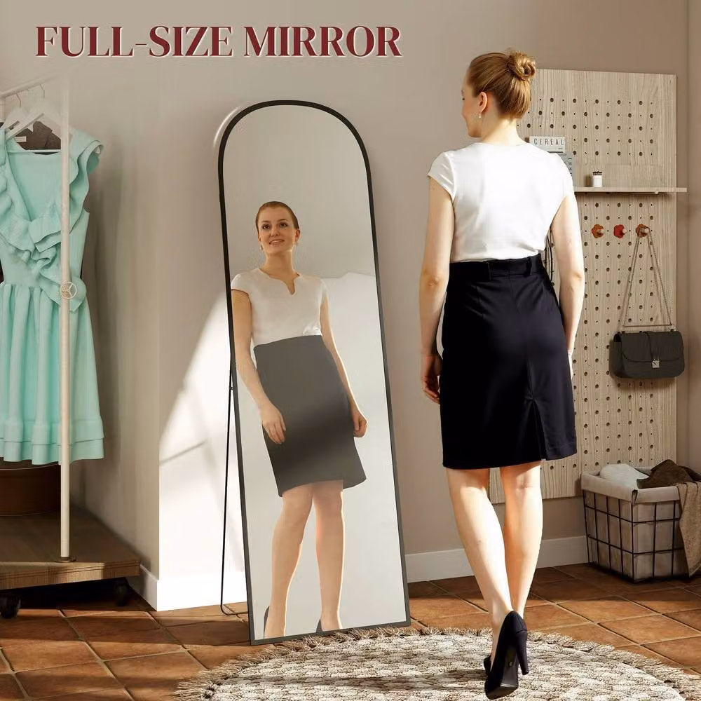 HOMCOM Full Length Rectangular Mirror with Aluminium Alloy Frame in Black, H 164.5 x W 60.0 cm – 4