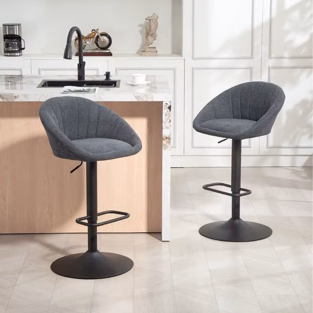 HOMCOM Set of 2 Height Adjustable Swivel Bar Stools in Dark Grey