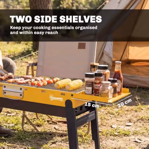 Outsunny Portable Foldable Charcoal BBQ Grill, Yellow Tabletop Stainless Steel Model – 4
