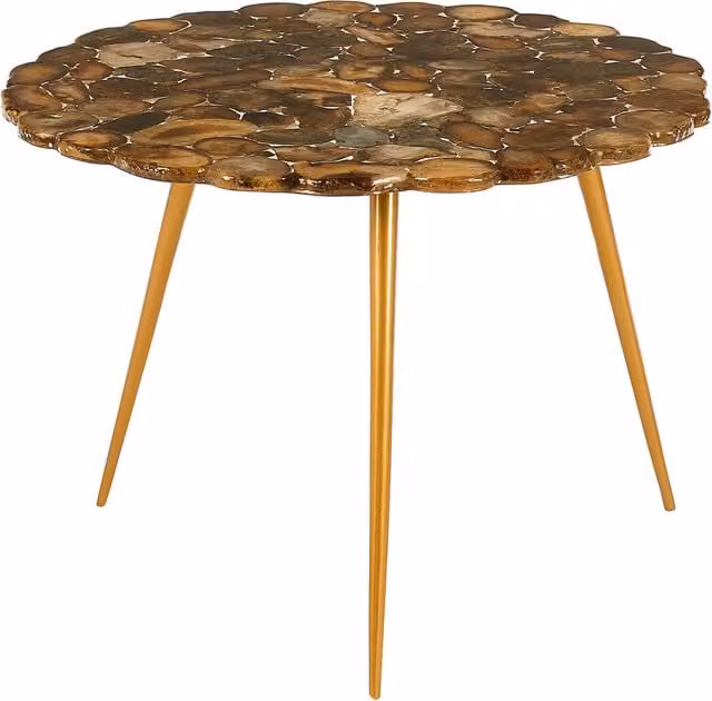 Fifty Five South Relic Low Side Table with Round Agate Stone Top in Brown and Gold
