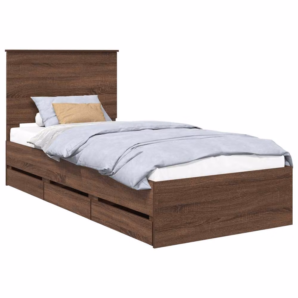 Berkfield Home Modern Bed Frame with Drawers in Brown Oak, W/D/H: 90 x 190 cm – 2