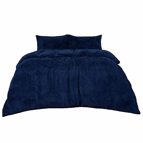 Brentfords Navy Blue Superking Teddy Fleece Duvet Cover Set with Pillowcases
