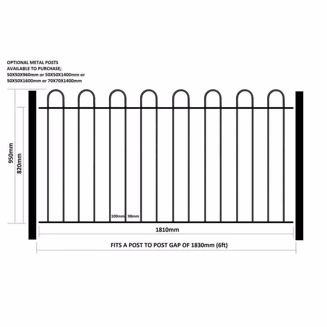Burbage Iron Craft Court Hoop Top Steel Fence Panel, Black, W: 183 cm, H: 95 cm – 2