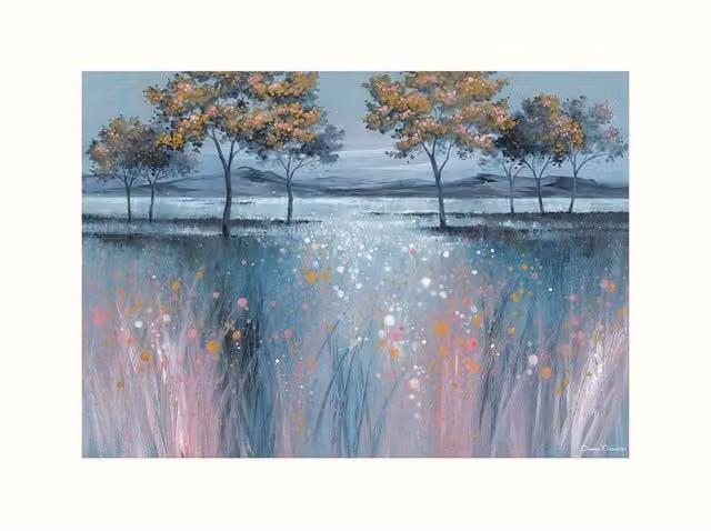 Diane Demirci Evening Delight Blue Framed Canvas Print Landscape Illustration