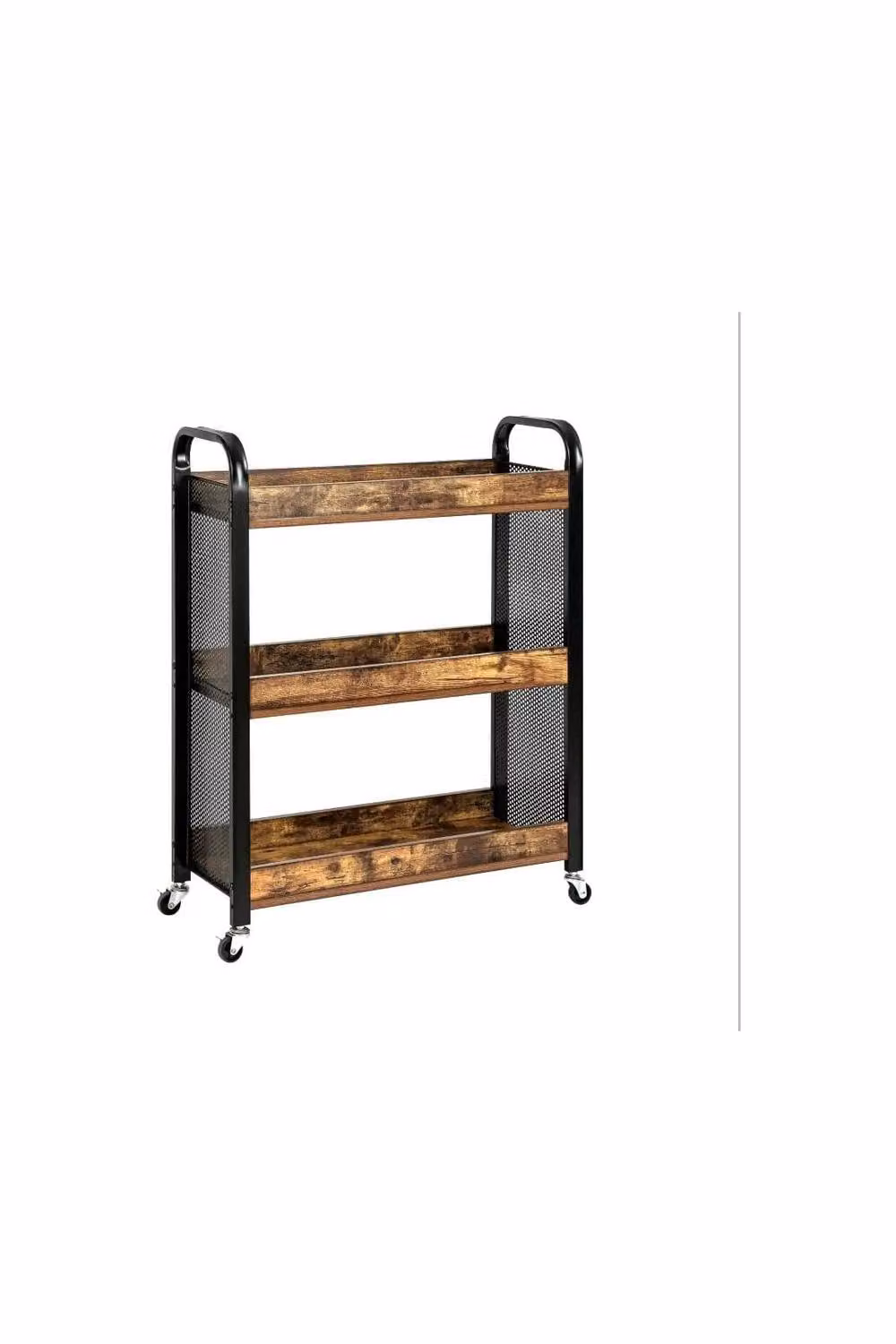 Hygrad Built to Survive Industrial Brown Wooden and Metal Narrow Rolling Kitchen Serving Cart Trolley, W/D/H: 26.0 x 3.0 x 85.0 cm – 11