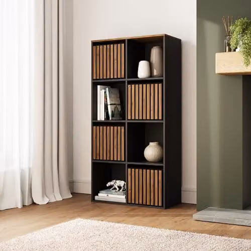 GFW Kube Industrial Cube Storage Unit in Black and Walnut Effect, W/D/H: 119.0 x 28.0 x 60.0 cm – 3