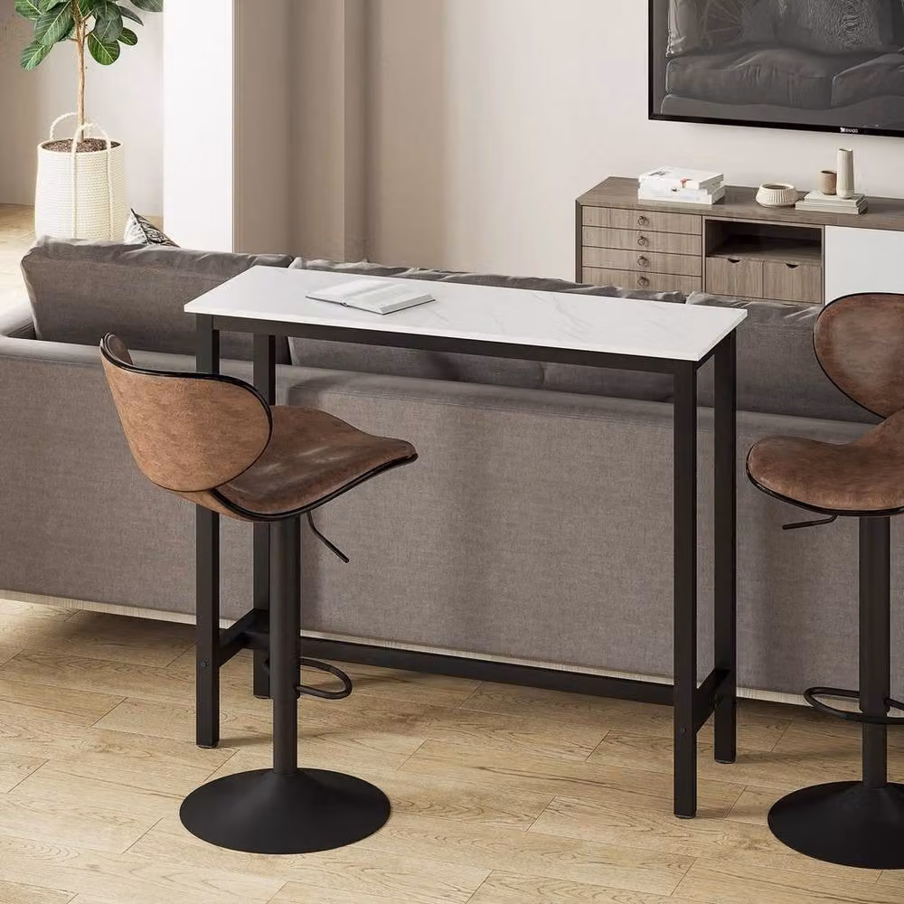 NESTLUNE White Marble Bar and Coffee Table with Adjustable Footpads, W: 100 cm, D: 15 cm – 3