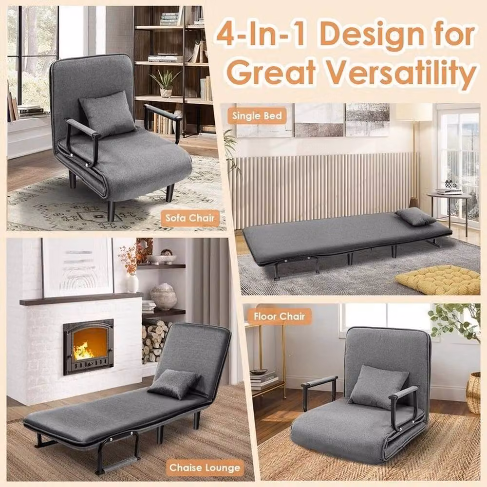 KORVIXA 4 in 1 Convertible Sofa Bed Lounge Sleeper Chair in Grey, W/D/H: 100 x 100 x 100 cm – 4