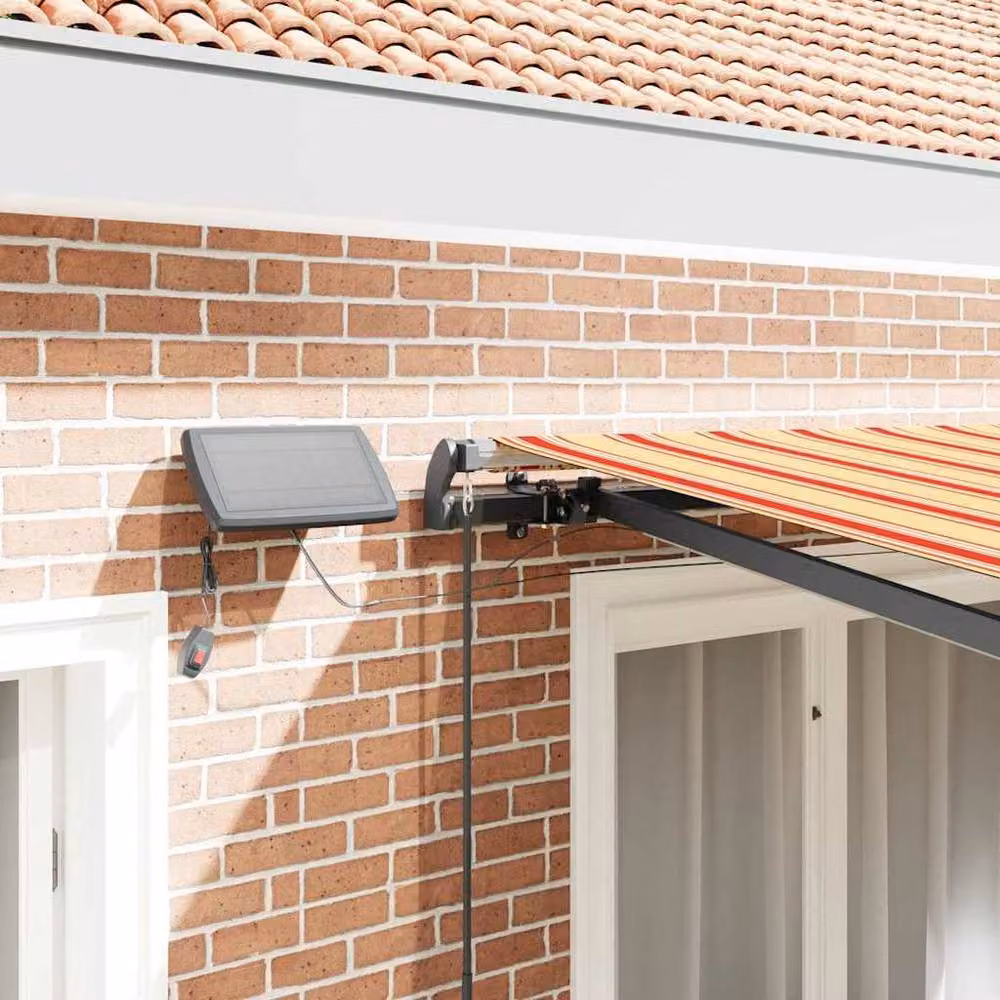 Berkfield Home Manual Retractable Wall-Mounted Folding Arm Awning with LED, Yellow and Orange Striped, W: 350 cm, D: 250 cm – 4