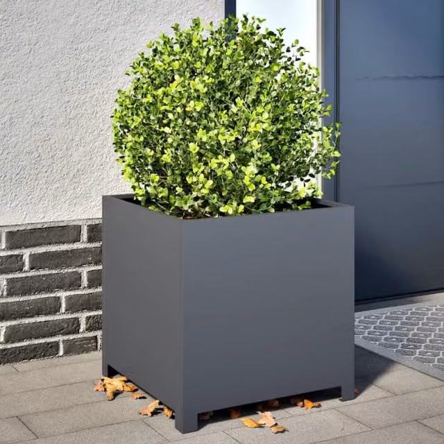Berkfield Home Steel Garden Planter Tub in Anthracite Black, W/D/H: 50 x 50 x 50 cm
