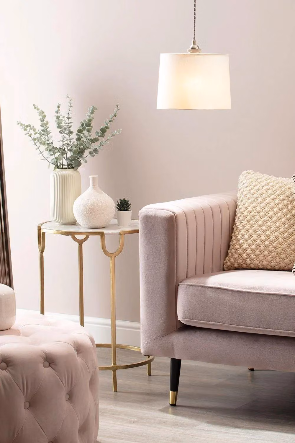 BHS Lighting Mira Small Cylinder Easy Fit Fabric Light Shade in Beige and White, Diameter: 25 cm, Height: 19 cm – 2