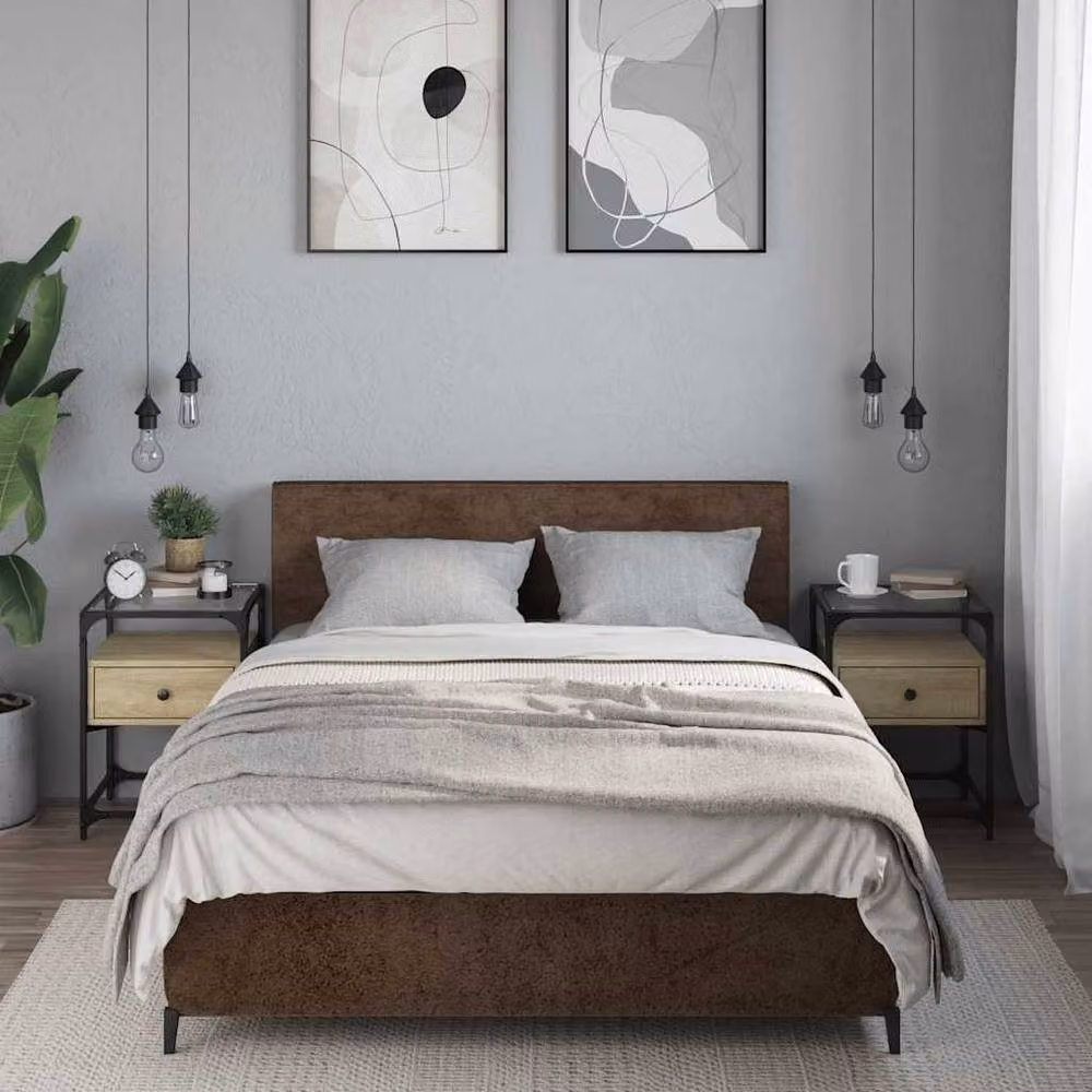Berkfield Home Set of 2 Bedside Cabinets in Sonoma Oak and Light Tan, W/D/H: 40 x 40 x 55 cm – 2