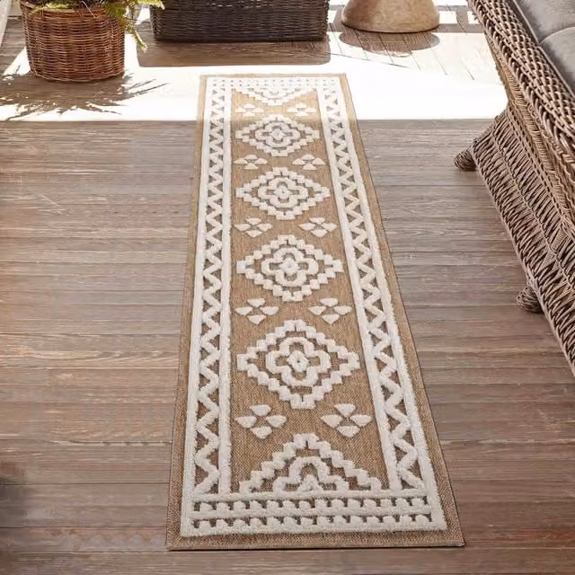 Rugs by Desire Harper Diamond Pattern Water Resistant Indoor Outdoor Area Rug in Beige and White, W: 220 cm