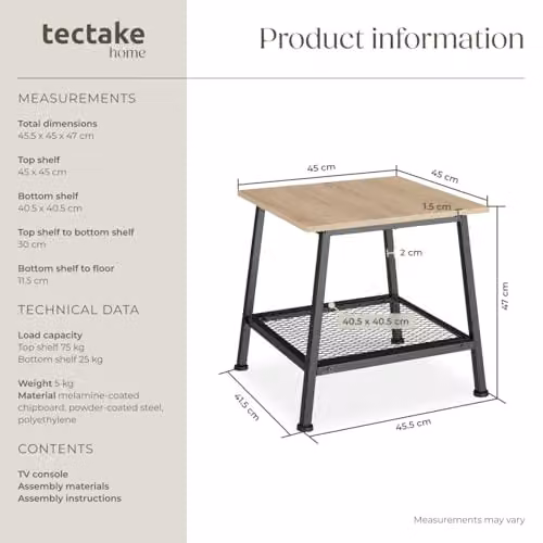 tectake Industrial Design Side Table with Wood-look Top and Steel Frame, W/D/H: 45.5 x 45.5 x 47 cm, Brown and Black – 3